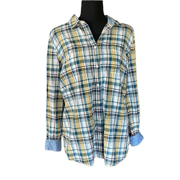 St Johns Bay 100% cotton plaid contrast button down - Picture 1 of 3